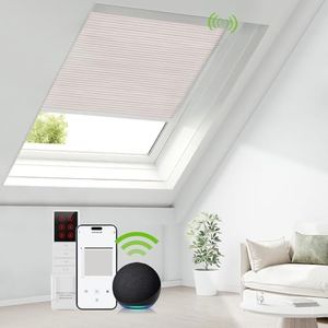 ZSTARR Motorized Skylight Shades Cellular Honeycomb Electric Blinds with Solar Panel Cordless Rechargeable Shades with Remote for Roof Inclined Plane Room Custom Size (LF Printed Vanilla Fawn)