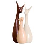 LADROX Home Decor Lucky Deer Statue Family Piano Finish Ceramic Figures - (Set of 3, Brown, Cream Color)