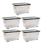 Snazzy 4 Pack 35 Litre Large Plastic Container Multipurpose Stackable Storage Box with Lid, Handles, & Wheels