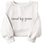 Love in Faith | Saved By Grace Embroidered Sweater | Christian Crewneck Sweatershirts | Faith-Based Apparel | Unisex (US, Alpha, Large, Regular, Regular, White)