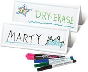 Set of 10 Space-saver Reusable Name Cards - WHITE, dry-erase tent, 8.75" x 3"