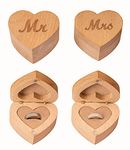 Strova Heart Shaped Wooden Ring Box for Wedding Rings – Set of 2 with Engraved Mr. & Mrs. Lettering – Ring Bearer Box for Display or Personal Organizer – Protective Ring Cushions and Magnetic Closure