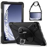 Gerutek for Samsung Galaxy Tab A9 Plus/Tab A9+ Case Shockproof, SM-X210/X216/X218 Case, Heavy Duty Rugged Samsung tablet A9 Plus Case with 360 Rotating Stand/Hand Strap,Shoulder Strap, Black