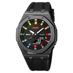 SKMEI Silicone Men Dual-Display With Luminous 50M Waterproof Anagloue Digital Analogue - Digital Watch For Men (Black/Multicolour Black Strap), Gold Dial, Black Band