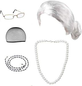 Beelittle Old Lady Costume Cosplay Grandma Granny Wig Great for Halloween Christmas Mrs. Claus
