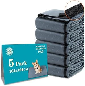 Washable Pee Pads for Dogs 5 Pack, 104x104cm, Reusable Puppy Pads, Dog Training Pads with Quick Dry, Anti-Slip Dog Cat Pee Pads, Whelping Pads, Potty Pad.