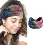 XFYT Boho Chic Tie-Dye Workout Hair Bands | Sweat-Proof Your Gym Fitness Soft Wide Head Band Running Yoga Sports Bandana for Girls Women (Mix Boho), Multi-coloured, Microfiber