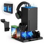 FYOUNG Upgraded Cooling Stand for Xbox Series X with Controller Charging Station, Dual Cooling Fan System with 8 Game Disc Storage Bit, Accessories with Headset Hanger for Xbox Series X