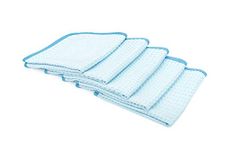 The Rag Company - Dry Me A River - Professional Korean 70/30 Blend Microfiber Waffle-Weave Drying & Detailing Towels, Soft Suede Edges, 390gsm, 16in x 16in, Light Blue (5-Pack)