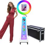 ROOMEDAL iPad Photo Booth Stand for iPad 10.2'' 10.9'' 11'' 12.9'',Selfie Photobooth Station Machine with RGB Ring Light,Custom Logo,Flight Case for Parties Christmas Halloween Rental Wedding,White