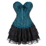 Grebrafan Women Corset Skirt Vintage Palace Jacquard Bustier Skirts Set (UK(6-8) S, Black Green)