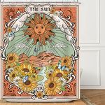 Omifly Tarot Boho Retro Sun Sunflower Shower Curtain 60Wx72H Inch Green Vintage Mountain Flower Bohemian Moon Aesthetic Butterfly Art with 12 Plastic Hooks Fabric Waterproof Toilet Accessories Decor