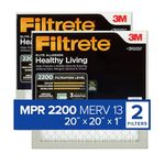 Filtrete 20x20x1 AC Furnace Air Filter, MERV 13, MPR 2200, Elite Allergen, Bacteria & Virus Filter, 3-Month Pleated 1-Inch Electrostatic Air Cleaning Filter, 2-Pack (Actual Size 19.719x19.719x0.78 in)