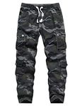 APTRO Men's Cotton Casual Cargo Pants Multi Pockets Work Pants Outdoor Hiking Pants with Elastic Waistband #03 Black Camo 1X