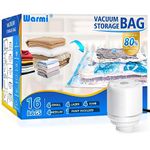 Warmi 16 Pack Vacuum Storage Bags with Electric Air Pump - Vacuum Sealer Bags for Clothes Storage, Blanket, Duvets, Pillows, Comforters, Home Storage&Organisation