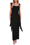 PRETTYGARDEN Women's Summer Long Formal Wedding Guest Dress Sleeveless Ruffle Cocktail Party Maxi Bodycon Dresses (Black,Medium)