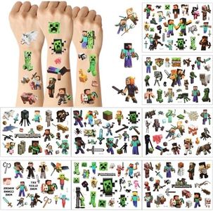 Tatuaggi Temporanei Bambin, 8 Fogli Minecraft Adesivi Tatuaggio per Bambini, 200 Stili tattoo di Cartoniper per Ragazze, Ragazzi, Regali di Compleanno
