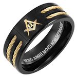 Willis Judd MasonicMan Men’s Masonic Titanium Ring (Rope Inset, Latin Engraving)