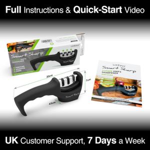 Lantana Smart Sharp 3-Stage Knife Sharpener – Ceramic, Diamond, Tungsten, Black/Chrome