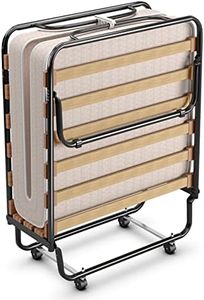 RELAX4LIFE Rollaway Folding Bed with Mattress, Guest Bed with Steel Frame & Memory Foam Mattress, Portable Fold Up Bed with Rolling Wheels for Small Space, Office, Camping, Made in Italy (Beige)