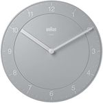 Braun Classic Analogue Wall Clock with Quiet Quartz Movement, Easy to Read, 20cm Diameter in Grey, Model BC06G.