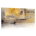 FajerminArt Wooden Frame Large Canvas Wall Art Canvas Prints Mustard Yellow Grey Abstract Painting Pictures for Living Room Bedroom Wall Decor Ready To Hang 20" x 48"/ 120cm x 50cm