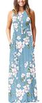 PCEAIIH Women's Casual Sleeveless Maxi Dress Loose Long Dresses with Pockets (3XL-B-Flower Light Blue)