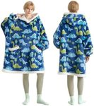 Bedsure Wearable Blanket Hoodie, Blanket Hoodies for Women Sherpa Hoodie as Gifts for Her Mom Girlfriend Kids, Hooded Blanket, Standard, Dinosaur, Sea Blue