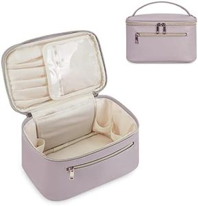 Makeup Bag, Travel Make Up Bag Water-Resistant Organizer Cosmetic Bags Portable Storage Brush Pouch in Eco Vegan Leather for Women (Patent Pending)