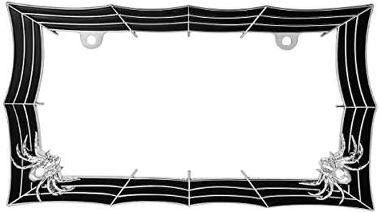 GG Grand General 60468 Chrome and Black Spider Web Style License Plate Frame w/2 Holes