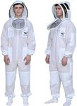 BeeXZilla Sting Proof Three Layer Ultra Ventilated Mesh Beekeeper, Beekeeping, Protective Bee Full Suit With Fencing Veil, White, Medium