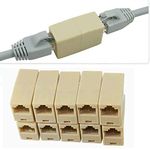 HKeCart (10 PCs) Female to Female Coupler Adapter Connector-Lan Internet Network Patch Ethernet RJ45 Cable Joiner Crossover Inline Jack Extender Jointer(Beige)