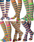 Bonuci 6 Pairs Rainbow Toe Socks Women Cotton Knee High Toe Sock Toe Separated Striped Long Sock LGBT Pride Sock(Mix Color)