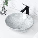 Tysun Round Vessel Sink, 17'' x 17'' Round Shape Bathroom Vessel Sink Modern Above Counter Gray Porcelain Ceramic Bathroom Lavatory Vanity Vessel Sink Art Basin with Pop-Up Drain