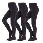 MANZI 3 Pairs Footed Girls Tights for Ballet Dance School Age 4-6 Black Medium