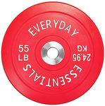 Everyday Essentials Color Coded Olympic Bumper Plate Weight Plate w Steel Hub, 55 Pounds, Red