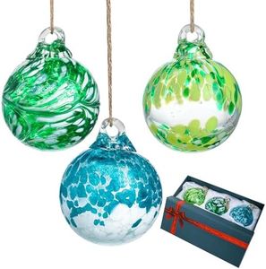 3pcs Hand Blown Glass Gazing Balls Blown Glass Christmas Ornament Balls Hanging Friendship Balls for Home Window Outdoor Garden Patio Decor