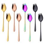 Metal Sporks Set of 8, PDCTACST Stainless Steel Salad Spork Utensils, 7.1 Inches Long Handle Dessert Spoons, Ice Cream Spoons Salad Forks Flatware Set, for Fruit Appetizer Dessert Household Use