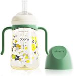 Oberni Sippy Cups for Toddler 1-3, No Spill Trainer Sippy Cup for 6+ Months, Weighted Straw PPSU Baby Drinking Bottle with Removable Handles, 10oz / 300ml, Green/1Pack