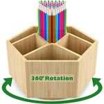 Bamboo Art Supply Organizer, Back to School Supplies, Hold 350+ Pencils, Rotating School Supplies Holder for Pen, Colored Pencil, Art Brushes, Desktop Storage Caddy for Classroom & Art Studio