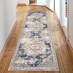 SHACOS Hallway Runner Rug 2x8 Distressed Medallion Rug Runner Faux Wool Washable Carpet Indoor Soft Runner Rugs Vintage Rug Non Skid Entryway Rug Bathroom Bedroom Kitchen Runners, Distressed Blue