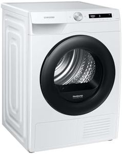 Samsung Wärmepumpentrockner, 9 kg, Wäschetrockner mit Simple Control-Bedienkonzept, Knitterschutz, Optimal Dry, Super Kurz ‘35, Weiß/Schwarz, DV90T5240AW/S2