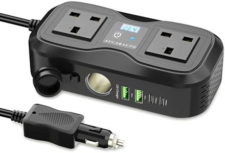 AUCARAUTO 200W 7-IN-1 Power Inverter 12V to 240V 230V Converter with Dual 3-Pin Socket & 4 USB Ports [2 USB-C 20W+2 USBA 18W] & 120W Cigarette Lighter Splitter, Charge Your Laptop iPad Tablet & More