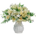 LESING Artificial Rose Silk Hydrangea Flowers Bouquets with Vase Rustic Fake Flowers for Home Decoration Table Centerpiece (Champagne)