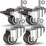 GBL 1" inch Small Caster Wheels with 2 Brakes - 5/16" -18 x 4/5" (Stem Dia. 5/16", Length 4/5") - 90Lbs - Low Profile Castor Wheels with Brakes - Set of 4 No Floor Marks Silent Casters - Mini Wheels