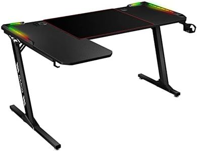 L Shaped Gaming Desk with Led Light Computer Desk Home Office Workstation Racer Table Desktop Carbon Fiber 140CM Black