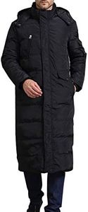 Flygo Men's Winter Warm Hooded Long Down Coat Quilted Puffer Jacket Overcoat(Black-XL)