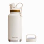 GrandTies 32 oz Travel Water Bottle Wide Mouth Vacuum Insulated Travel Water Bottle with Two Lids Style Cold Water Bottle for Men Women Ivory White