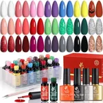 Lavender Violets 25 Pcs Gel Nail Polish Set, 21 Colors Gel Polish Red with Glitter Glossy Matte Gel Base and Top Coat Set for Nail Art C997