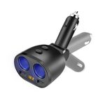 Rocketek USB Car Charger Splitter Adapter, 2 Socket Cigarette Lighter Multi Power Outlet 12V/24V 80W DC with LED Voltmeter Switch Dual USB Port for Mobile Phone Tablet GPS Dash Cam Samsung Tomtom